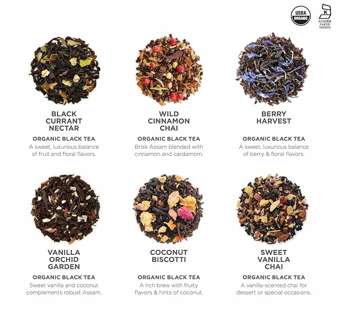 Teabloom Organic Black Forest Pyramid Tea Presentation Box, 12 Assorted Black Tea Blends, USDA Certified Organic Whole-Leaf Pyramid Tea Sachets