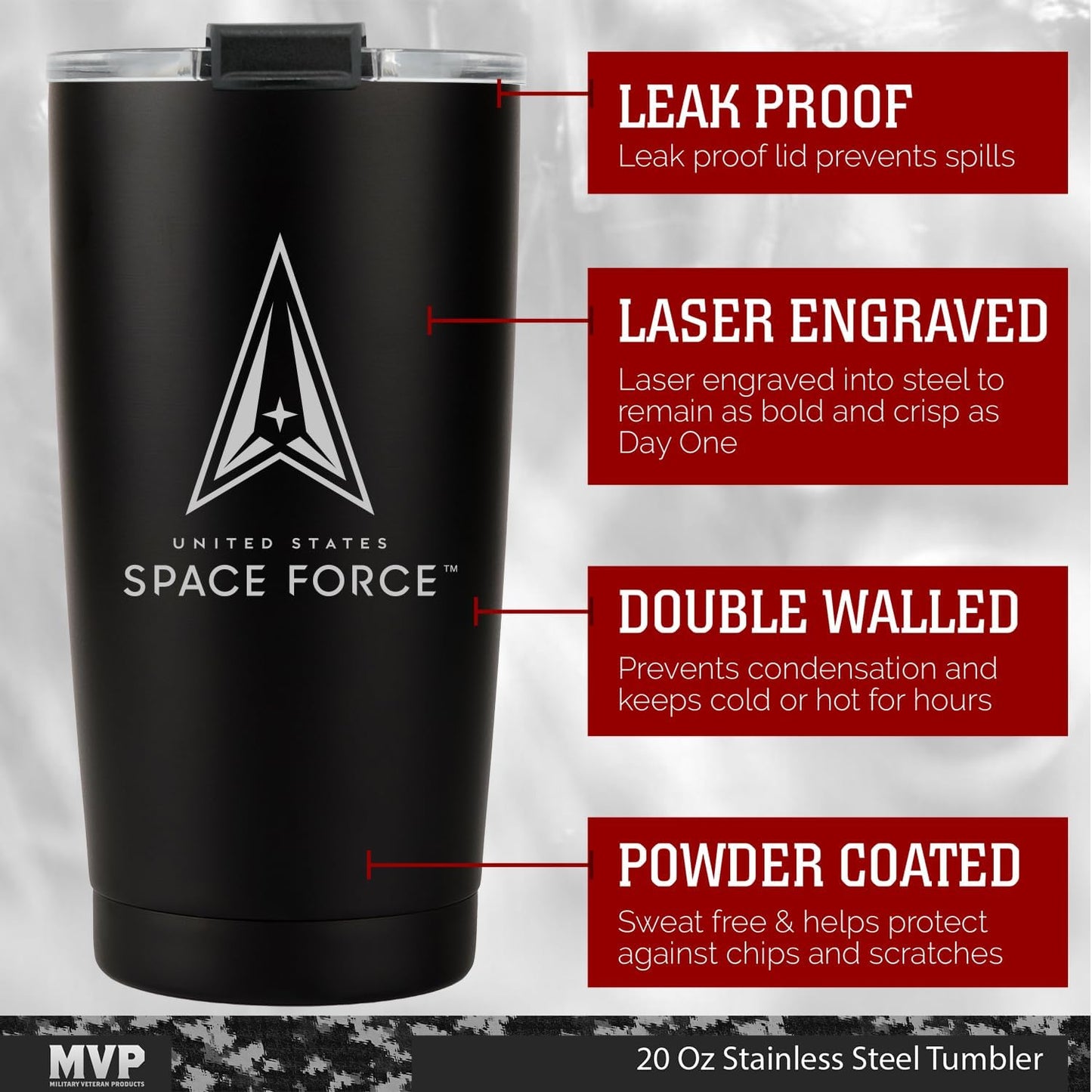 20 oz Space Force Tumbler - Double Wall Vacuum Insulated Stainless Steel USSF Tumbler- Space Force Gift (Space Force Tumbler, 20oz), 1 Count (Pack of 1)