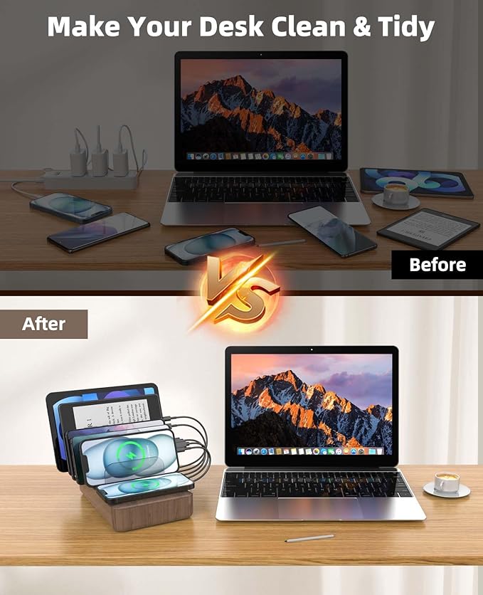 2025 𝐍𝐄𝐖 Wireless Chargers for Multiple Devices: Presents for Him Her Multi USB Charging Station for Apple Device Charging Organizer, Tablet Charging Dock, Family Electronics Charging& 6 Cables