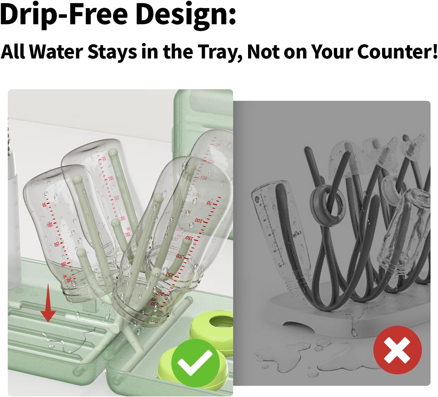 YOTIME Travel Bottle Brush Set, Auto-Open Rack & Vertical Brushs Drying Slots, 3 Brushes, Foldable Drying Rack, Dispenser, Travel Baby Essentials for On-The-Go Parents, Green