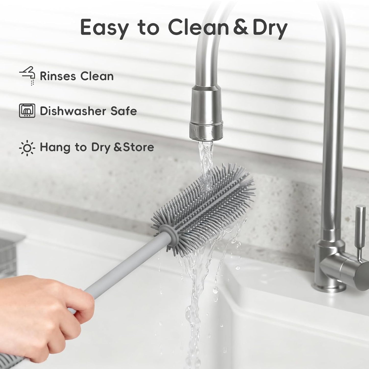 Silicone Cleaning Brush Kit,Water Bottle and Straw Cleaner Brush Set for Tumbler,Baby Bottle,Breast Pump Part,Nipple,Sippy Cup,Glass,Dishwasher Safe,BPA Free,3 Pcs