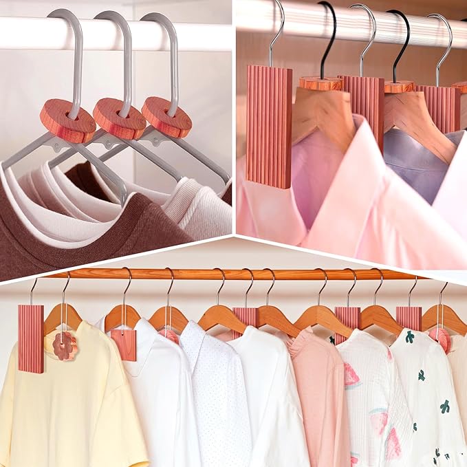 Woodever Cedar Blocks for Clothes Storage 56 Pcs, 100% Aromatic Planks with Metal Hooks, Cedar Wood Chips and Balls for Closets and Drawers, Fresh Scented Sachets