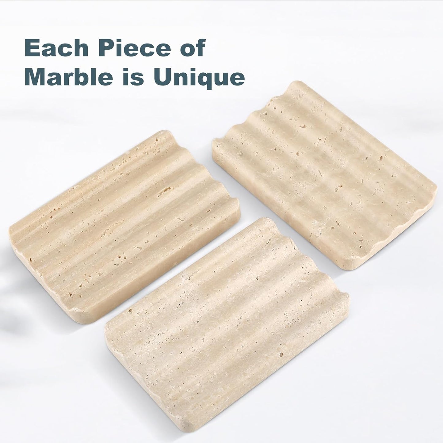 Marble Soap Dish, Beige Travertine Bar Soap Holder Shower, Brown Large Bathroom Soaps Saver, Easy Cleaning Natural Stone Sponge Holder for Kitchen Sink, Executive Jewelry Ring Tray