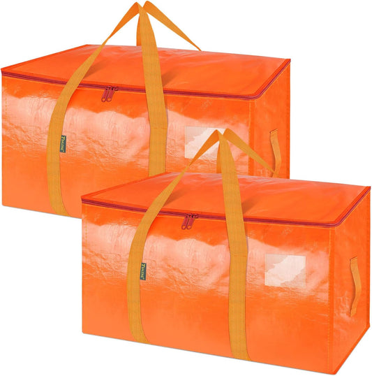 BALEINE 2-Pack Oversized Moving Bags with Reinforced Handles, Heavy-Duty Storage Tote for Clothes, Moving Supplies (Orange, 2-Pack)