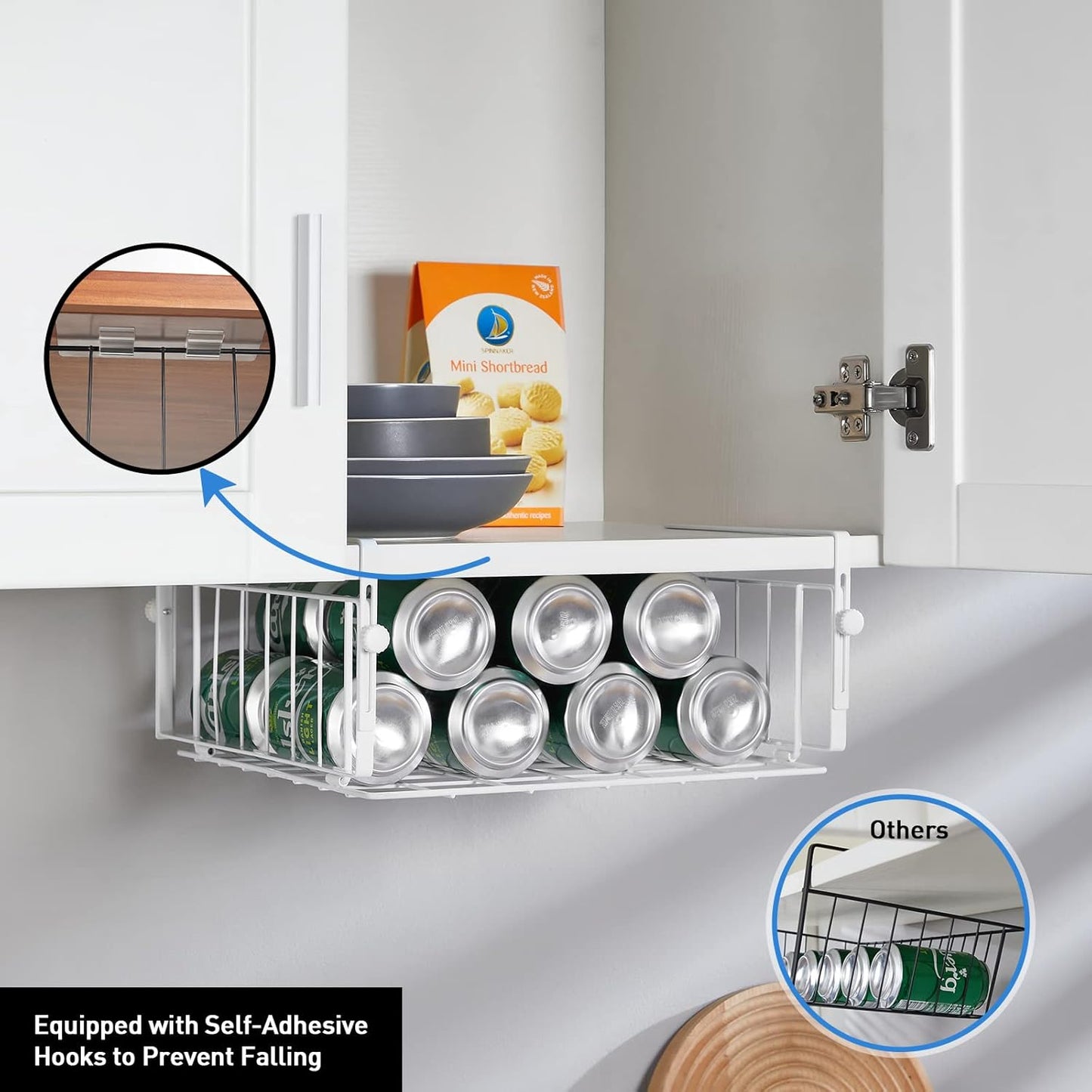 2 Pack Hanging Under Shelf Storage Basket,Adjustable Under Cabinet Add-on Storage Racks Slide-in Baskets Organizer for Laundry Room Kitchen Pantry Desk Bookshelf, White