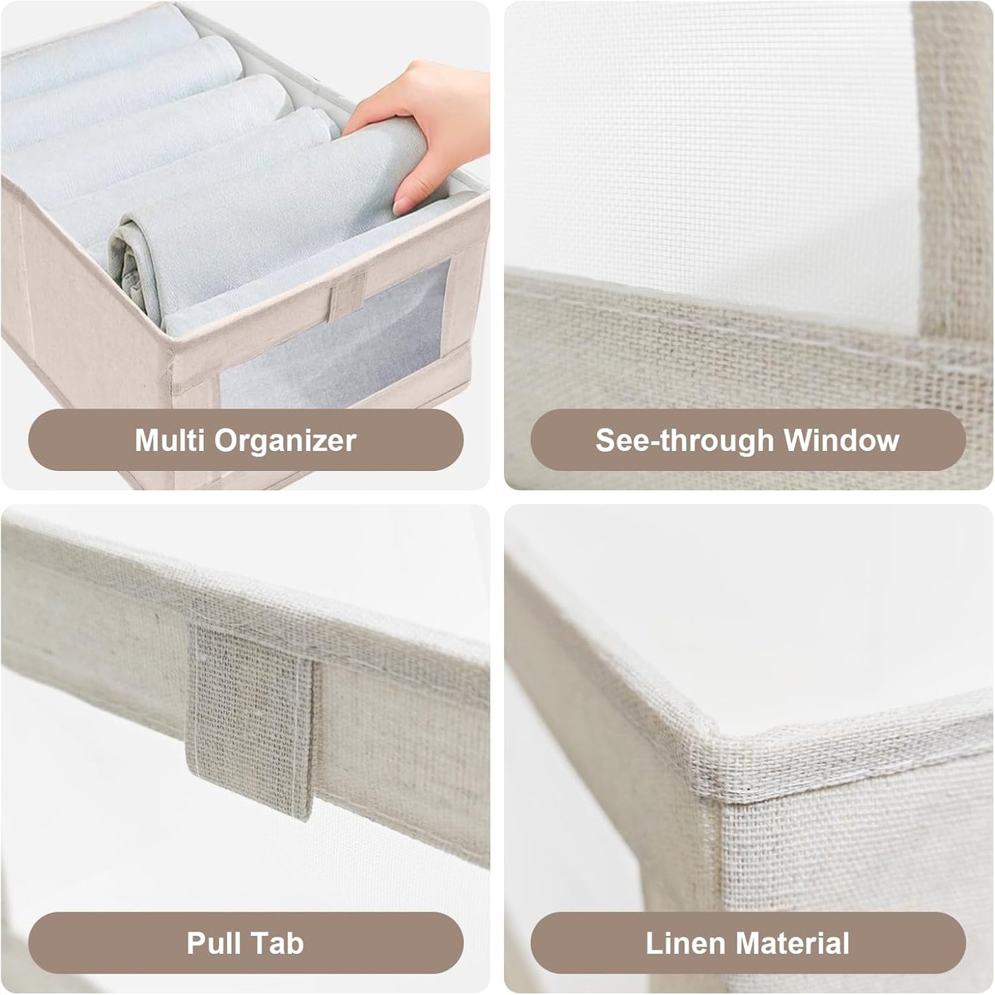 12 Pack Linen Organizers and Storage, Closet Storage Bins Linen Closet Baskets for Organization Foldable Organizer Bins with Clear Window for Organizing Clothing, Beige
