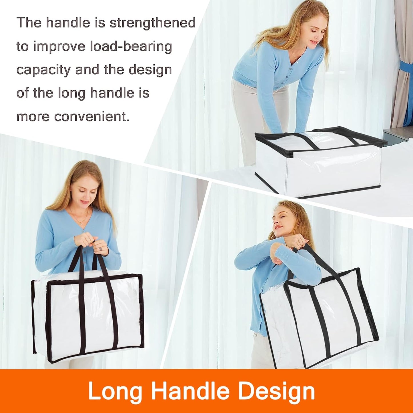 Vieshful 3 Pack 40L+60L+90L Clear Clothes Storage Bag, Zippered Closet Organizer, Plastic Storage Containers Moving bags for Comforter, Blanket, Bedding, Duvet, Toys