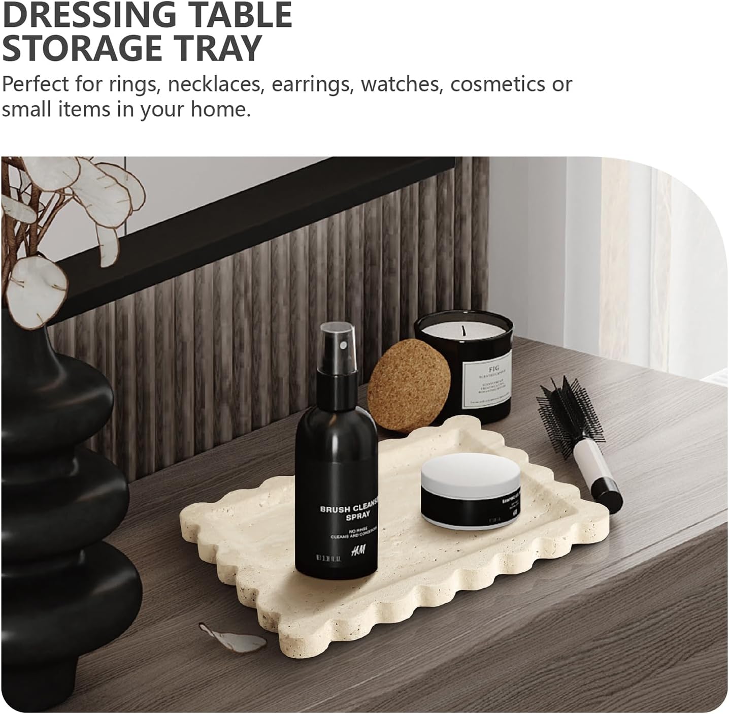 Decorative Marble Tray - Rectangular Bathroom Countertop Organizer for Vanity, Jewelry Display, Perfume(10.6"x7.8")