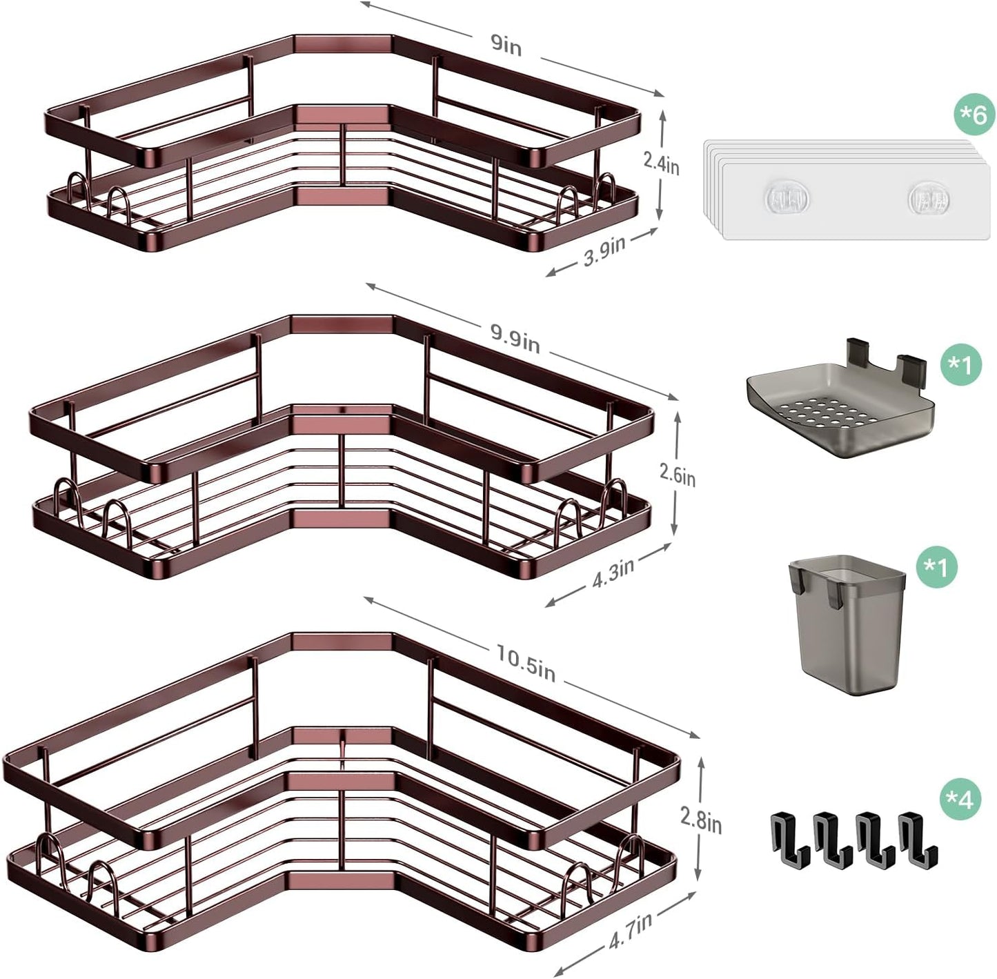 Corner Shower Caddy Organizer Shelf: Adhesive No Drilling Shower Rack Bathtub Shelves - 3Pack Rustproof Bathroom Shower Shelf