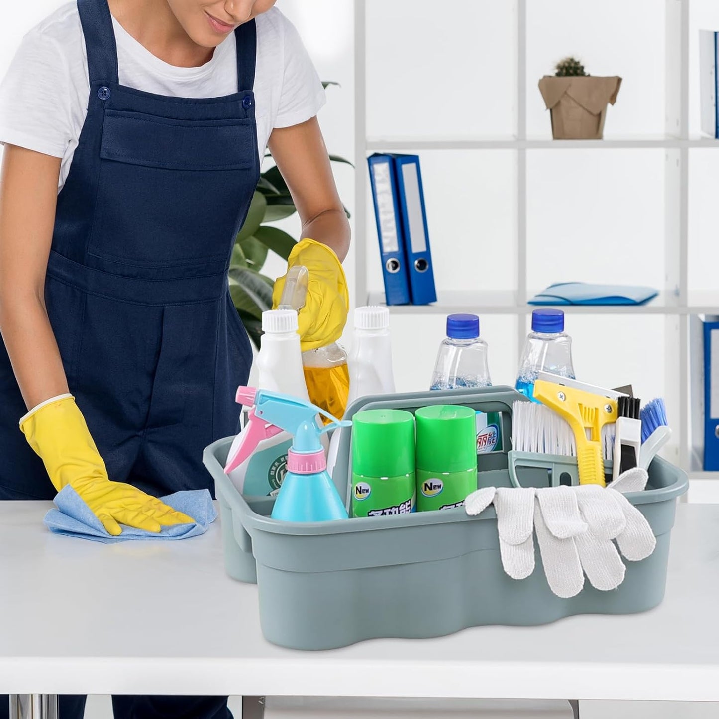 6-Pack Plastic Cleaning Storage Caddy, Cleaning Supply Carry Caddy, Gray