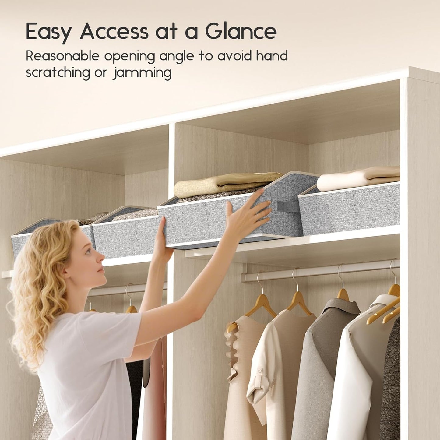 Large Closet Organizers and Storage Bins - 10 Pack Trapezoid Storage Baskets for Shelves, Foldable Fabric Baskets with Handles Ideal for Closet, Basket, Wardrobe and Shelf Storage, Beige