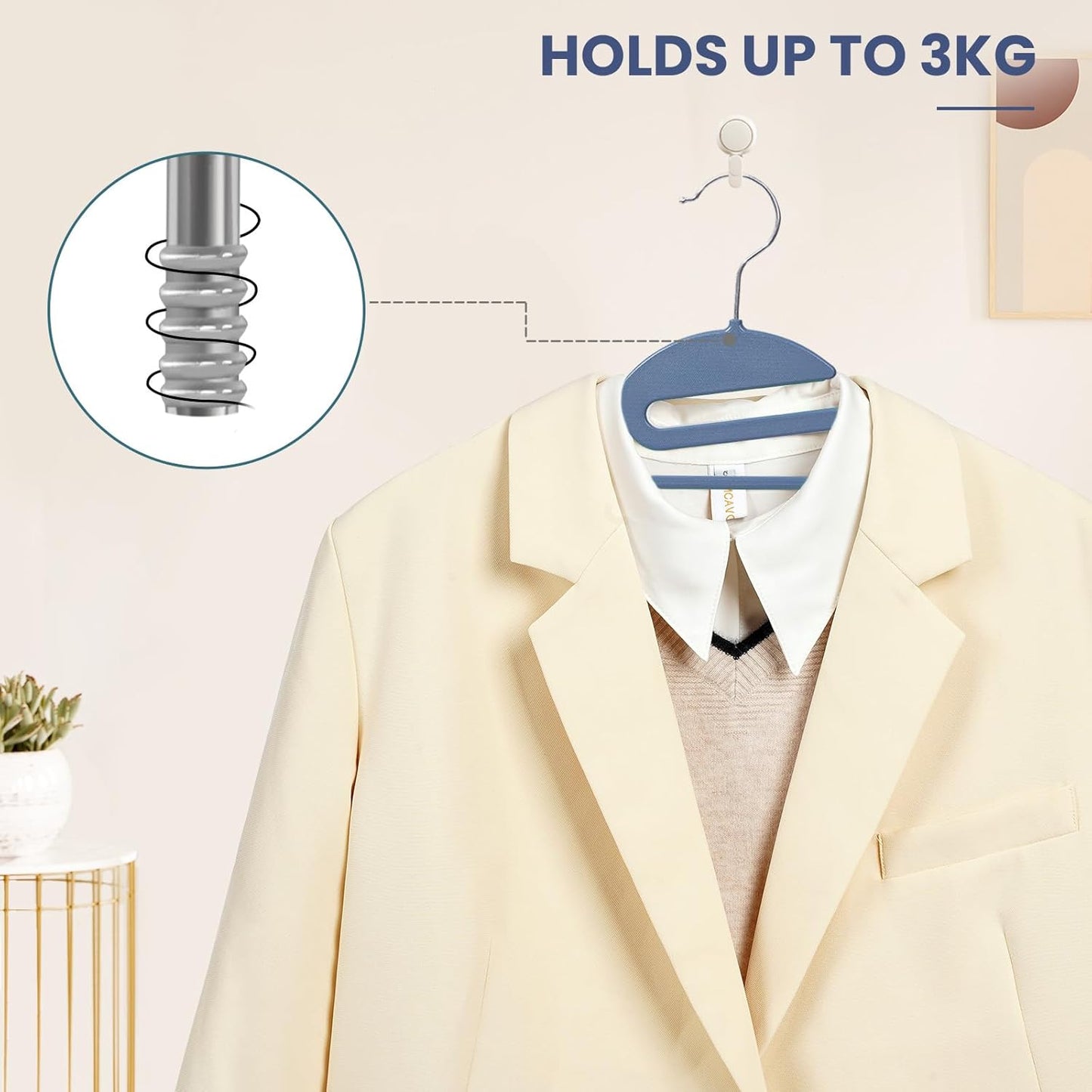 Heavy Duty Plastic Hangers 50 Pack with Non-Slip Design,0.2 Inches Thick,360°Swivel Hook Space Saving Organizer for Bedroom Closet,Shirts,Pants,Strong Enough for Coat(Nacy- S Shaped)