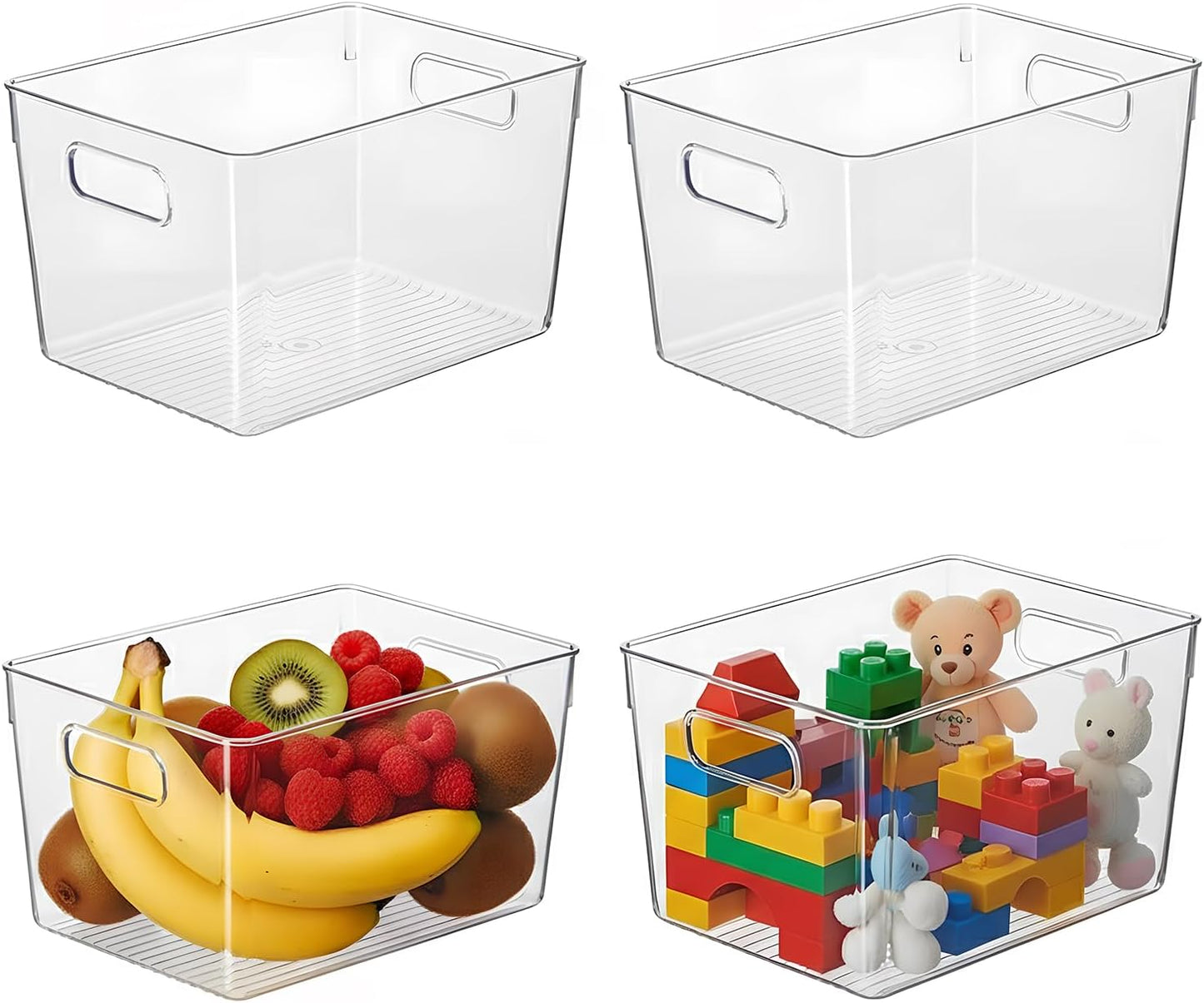 Clear Pantry Organizer Bins, Plastic Organizers & Storage Containers, Cabinet Organizer, Home Organization Must Haves for Kitchen, Laundry Room, Office, Closet & Freezer (4 Pack)