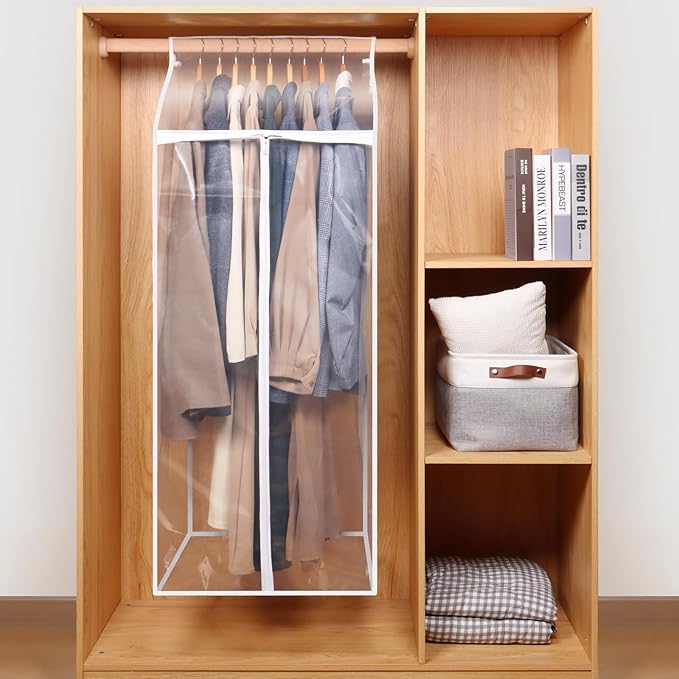 Zilink Hanging Garment Bags for Storage 50 inch (2 Pack) Clear Garment Rack Cover Fur Coat Bags for Closet Storage for Suit Fur Coats Leather Jackets Dress Storage