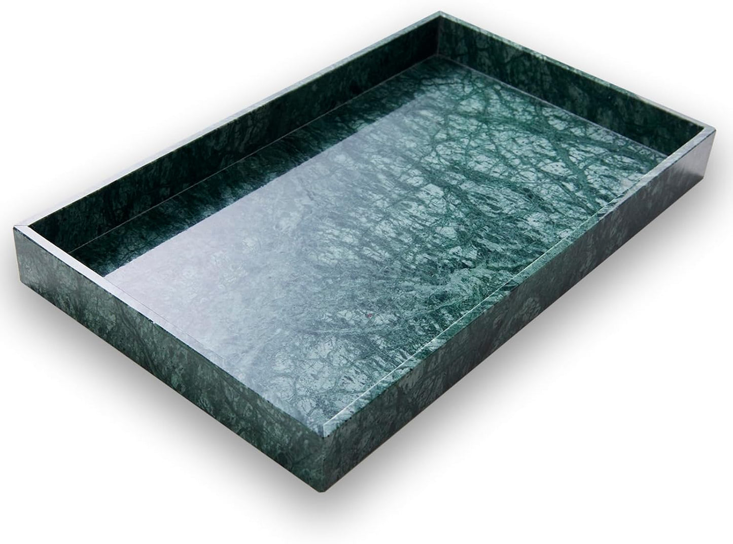 𝐑𝐞𝐚𝐥 𝐋𝐮𝐱𝐮𝐫𝐢𝐨𝐮𝐬 Marble Vanity Tray (12x7in), Counter Organizer for Bathroom, Kitchen, Dresser, Coffee Table, Serving & Decorative (Dark Green)