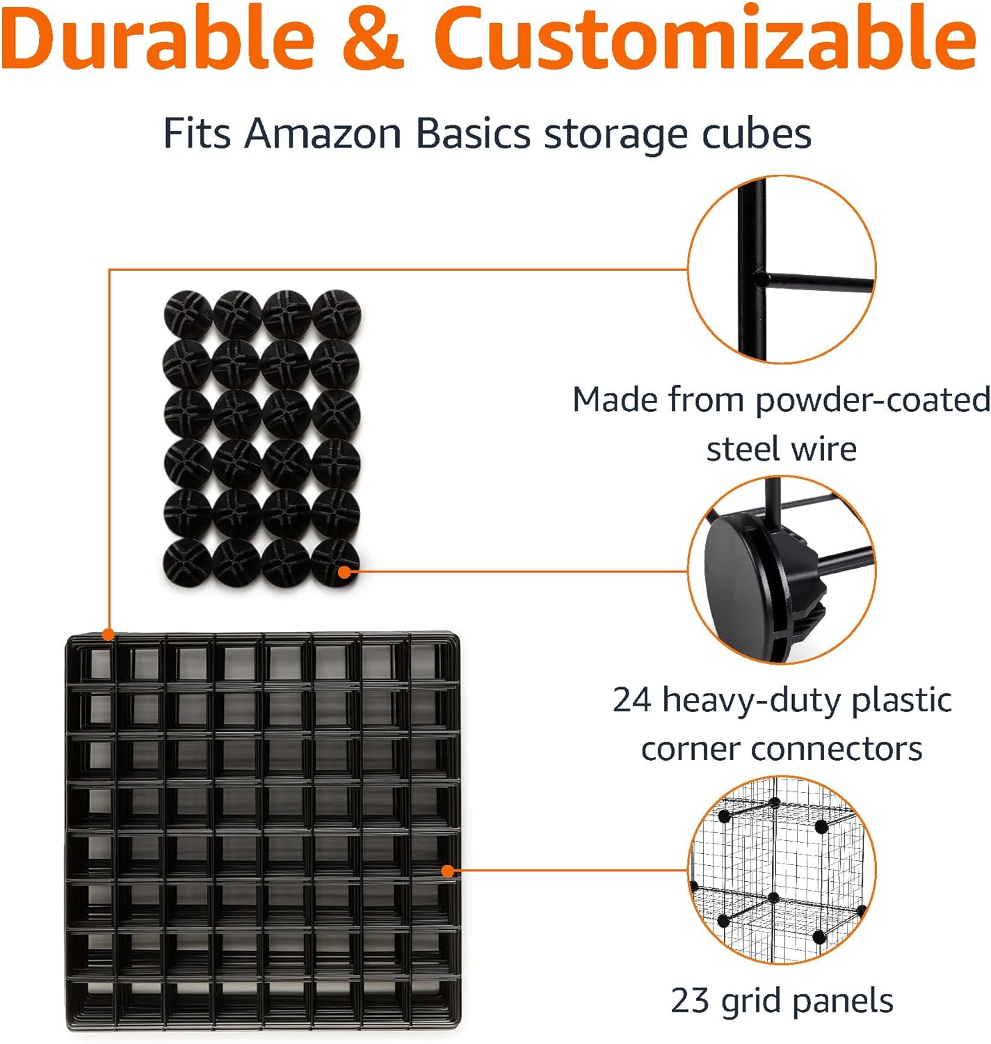 Amazon Basics Cube Wire Grid Stackable Storage Shelves, 6-Cube, 12.6"D x 26"W x 38"H, Black