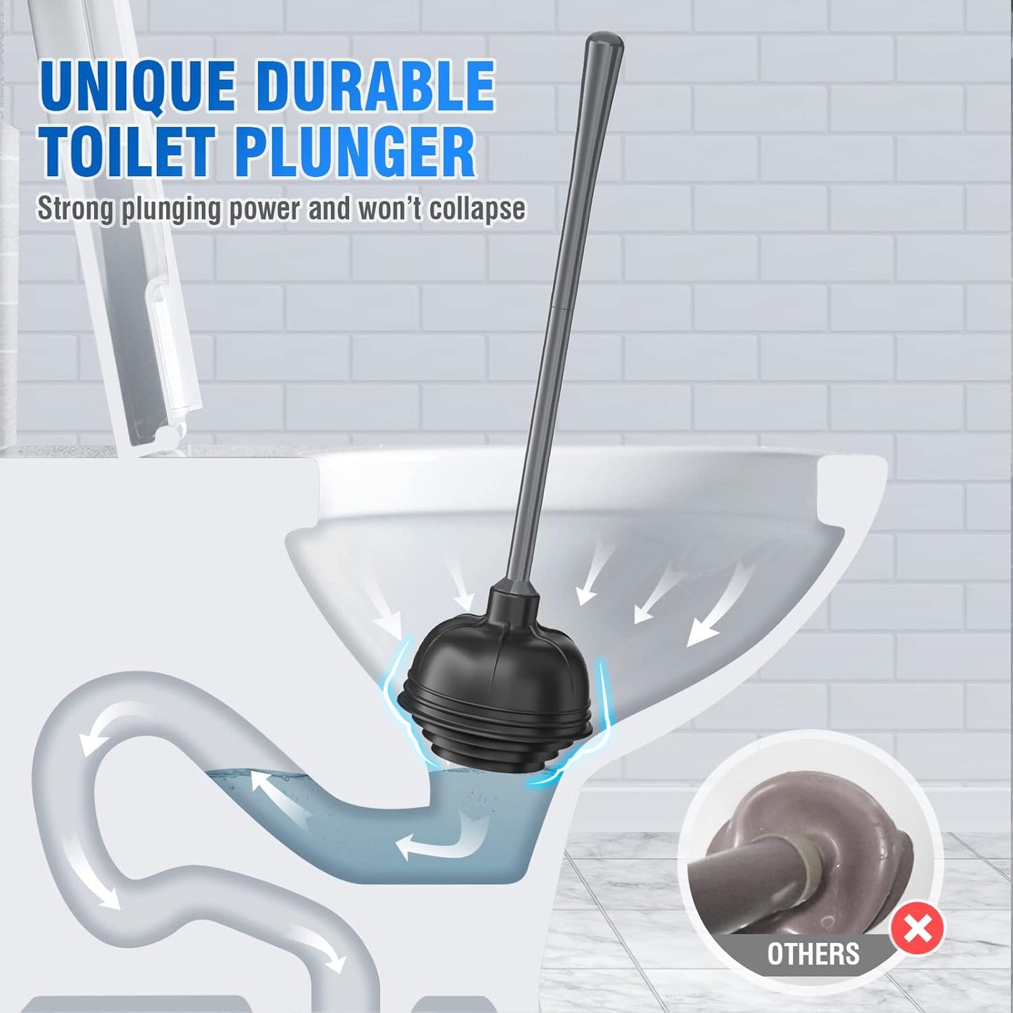 uptronic 2 Pack Toilet Plunger with Holder, Unique Plunger with All-Angle Design, Plungers for Bathroom for 5.7-inch Toilet Drain, Toilet Plunger Heavy Duty (Grey)