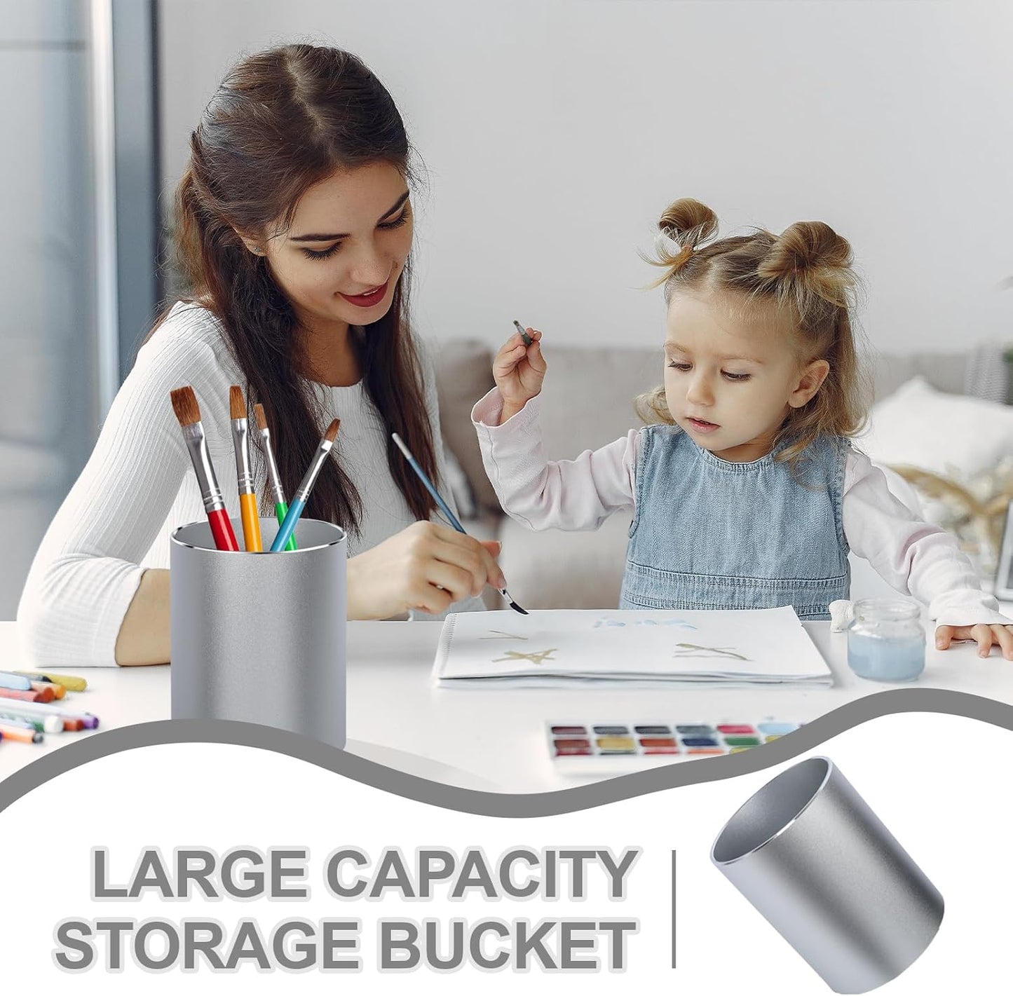 Metal Pen Holder Aluminum Pencil Holder Desktop Organizer Black for Office, School, Home 3.15 x 3.15 x 3.94 Inches-Silver