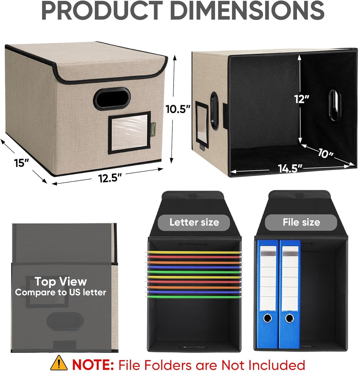 BALEINE File Organizer Box with Lid, Collapsible File Folder Organizer with Plastic Slide, Hanging File Folder Box for Office Document Storage (1 Pack, Beige)