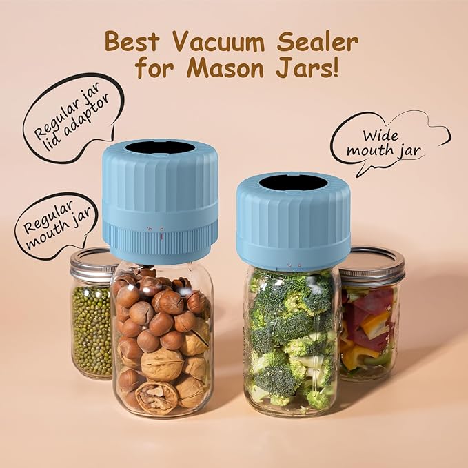 Fully Automatic Mason Jar Vacuum Sealer Kit, Auto Stop Mason Jar Vacuum Sealer Kit, Jar Vacuum Sealer for Mason Jars, Jar Vacuum Sealer, A Must-Have for Canned Foods Pantry Canning Pickling