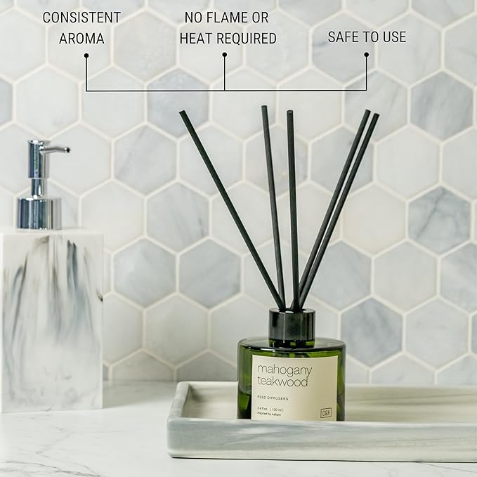 Craft & Kin Reed Diffuser Set Oakwood, Mahogany & Vetiver, Christmas Reed Diffusers for Home, Fragrance Diffuser Sticks, Oil Diffuser Sticks, Oil Diffuser with Sticks, Reed Diffuser for Men