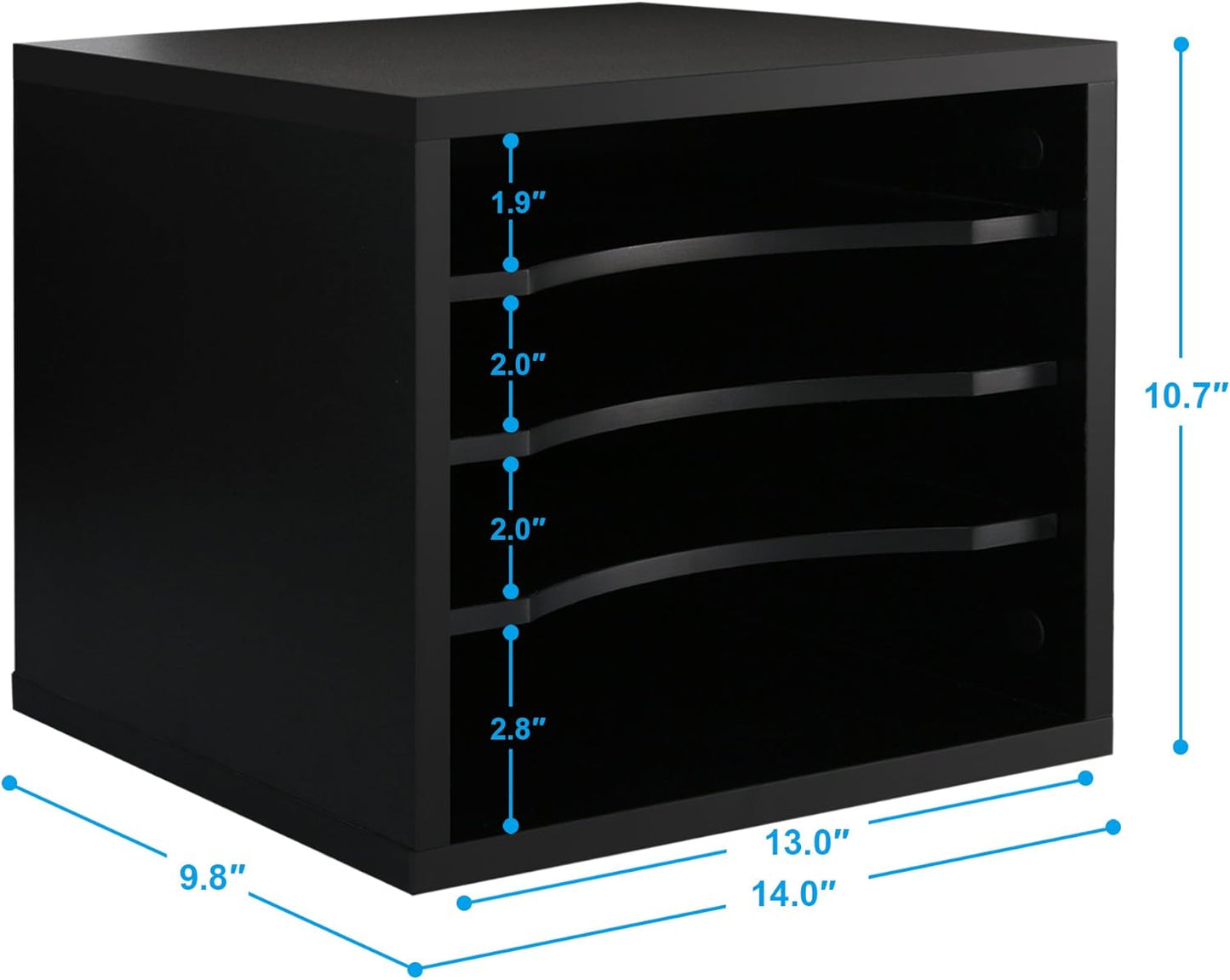 FITUEYES Wood Desk Paper Organizer with 4 Tiers Storage, Desktop File Holder, Document Letter Sorter Tray with Adjustable Shelves, Home Office Wooden Mail Rack, Black