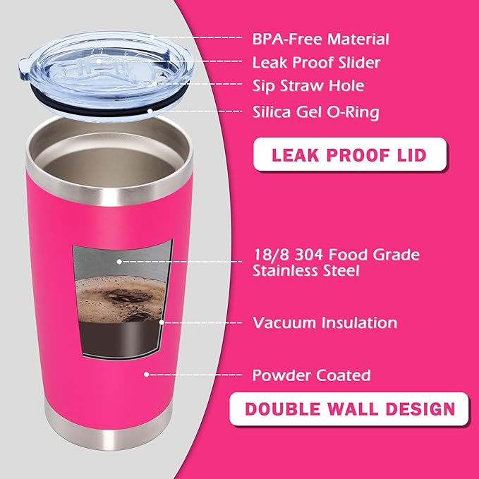 20oz Tumbler Bulk Stainless Steel Tumblers with Lid Vacuum Insulated Double Wall Travel Coffee Mug Powder Coated Tumbler Cup for Hot and Cold Drinks(Hot Pink, 6 pack)