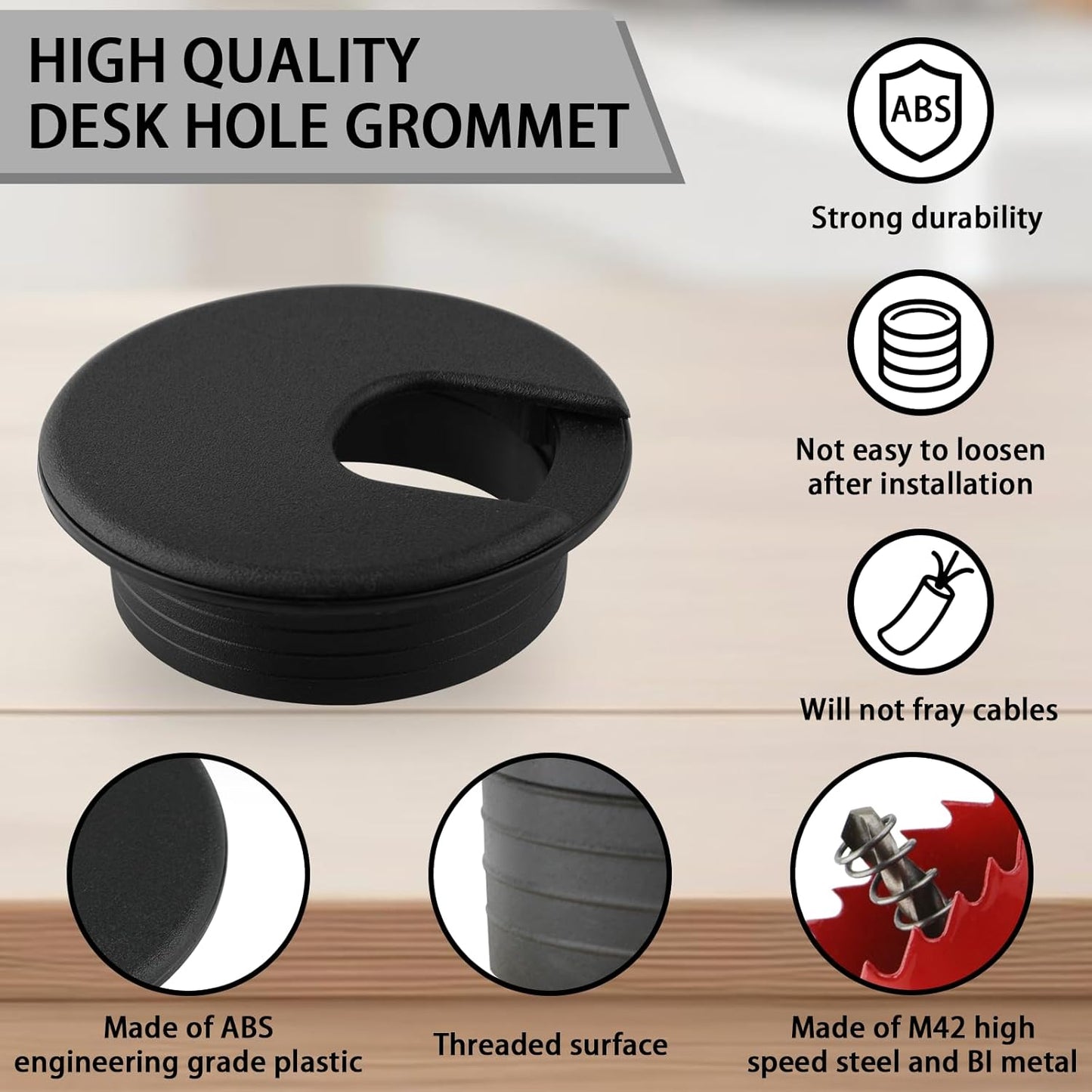 2 Inch(50mm) Desk Grommet, 13 Pieces Wire Grommet, Desk Hole Cover for Cables with Hole Saw,Plastic Cable Cord Wire Hole Cover for Desk, Table,Cabinet,Countertop and Other Furniture(Black)