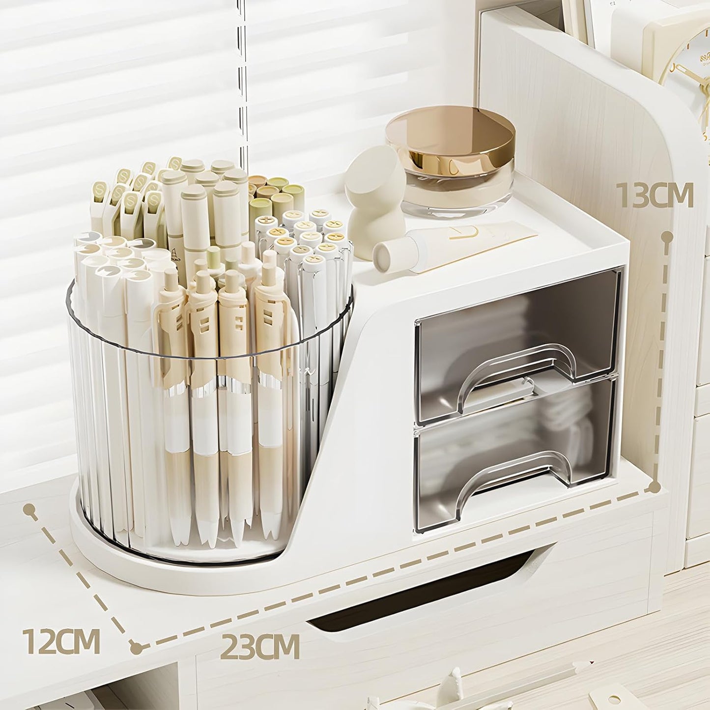 360 Degree Rotating Pencil Pen Holder for Desk , Cute Desk Pen Organizers Desktop Storage Stationery Supplies Cup Pot for Office School Home Art Supply Accessories Caddy Makeup Brush Holder White