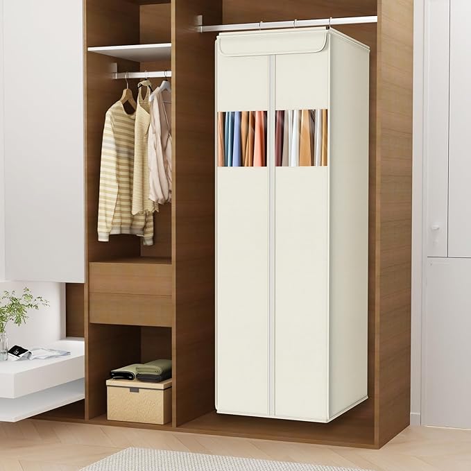 Zilink Large Hanging Garment Bag 54" Garment Bags for Hanging Clothes with Clear Window Space Saving Garment Bags for Storage with Built-in Metal Hanging Rod for Suits, Coats, Dresses