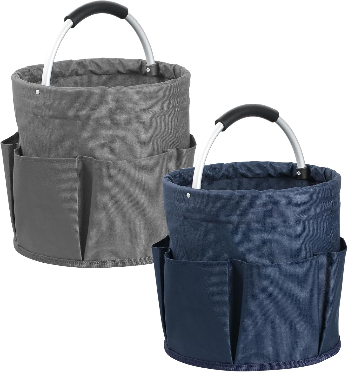 17L Cleaning Caddy for Cleaning Supplies, 2Pieces Portable Garden Tool Bag with 6 Pockets, Foldable Tool Bucket Organizer, Storage Basket for Bathroom, Garden, Dark Gray + Navy Blue