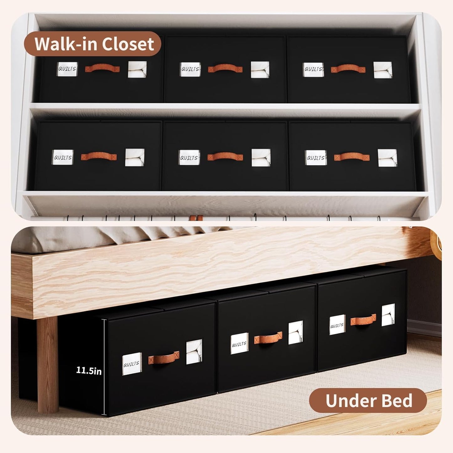 2 Pack Large blanket Storage Organizers, 70L black comforter storage bags with Reinforced Walls ，Foldable 21"x18"x11" Space-Saving Design for Bedding Storage & sheet Organize