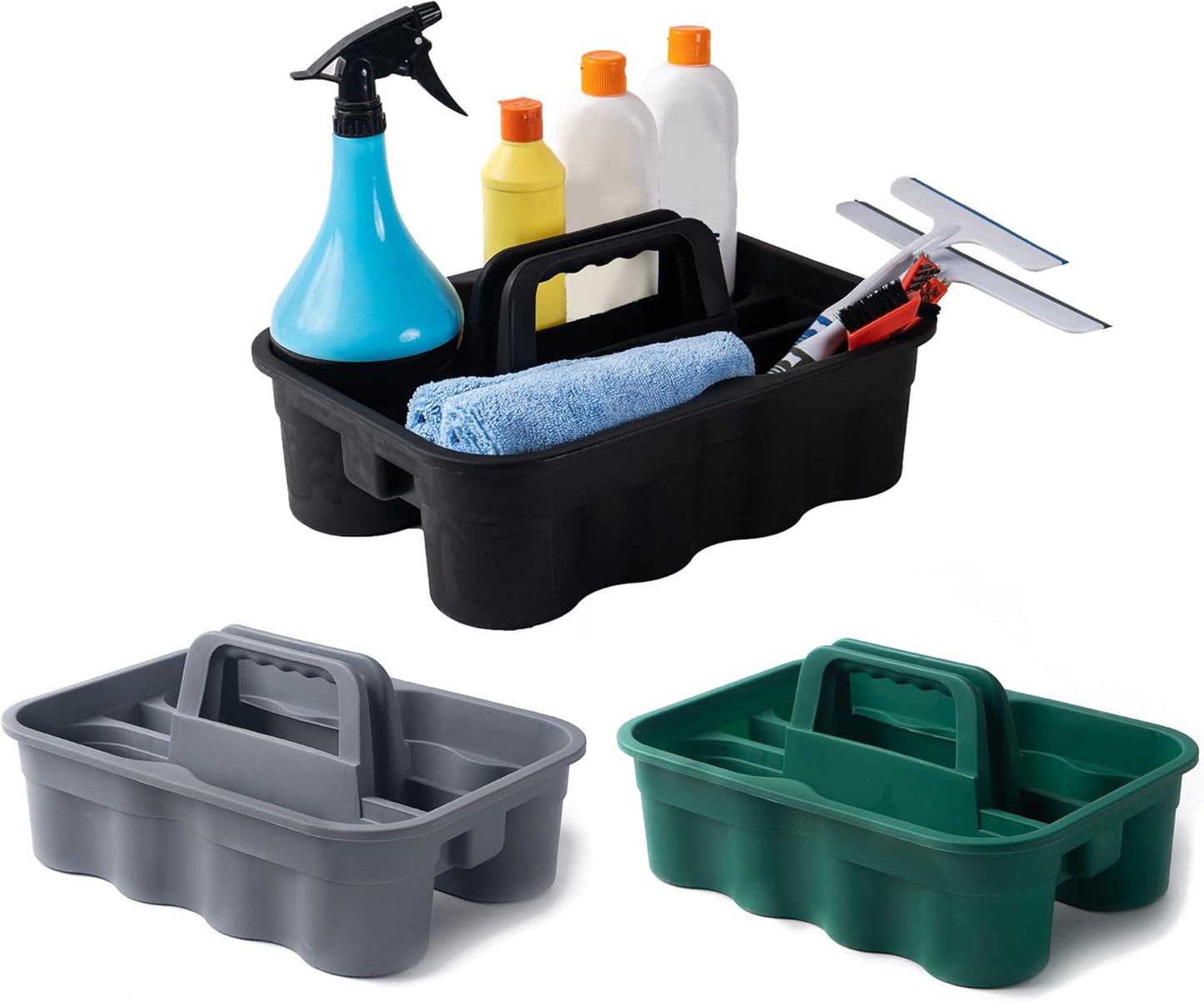Matthew 3 Pack Large Plastic Tote Tool & Deluxe Supply Cleaning Caddy w/Handle Portable Shower Basket Storage Caddy for Cleaning,Take-Out Drink,Bathrooms - Black&Gray&Green
