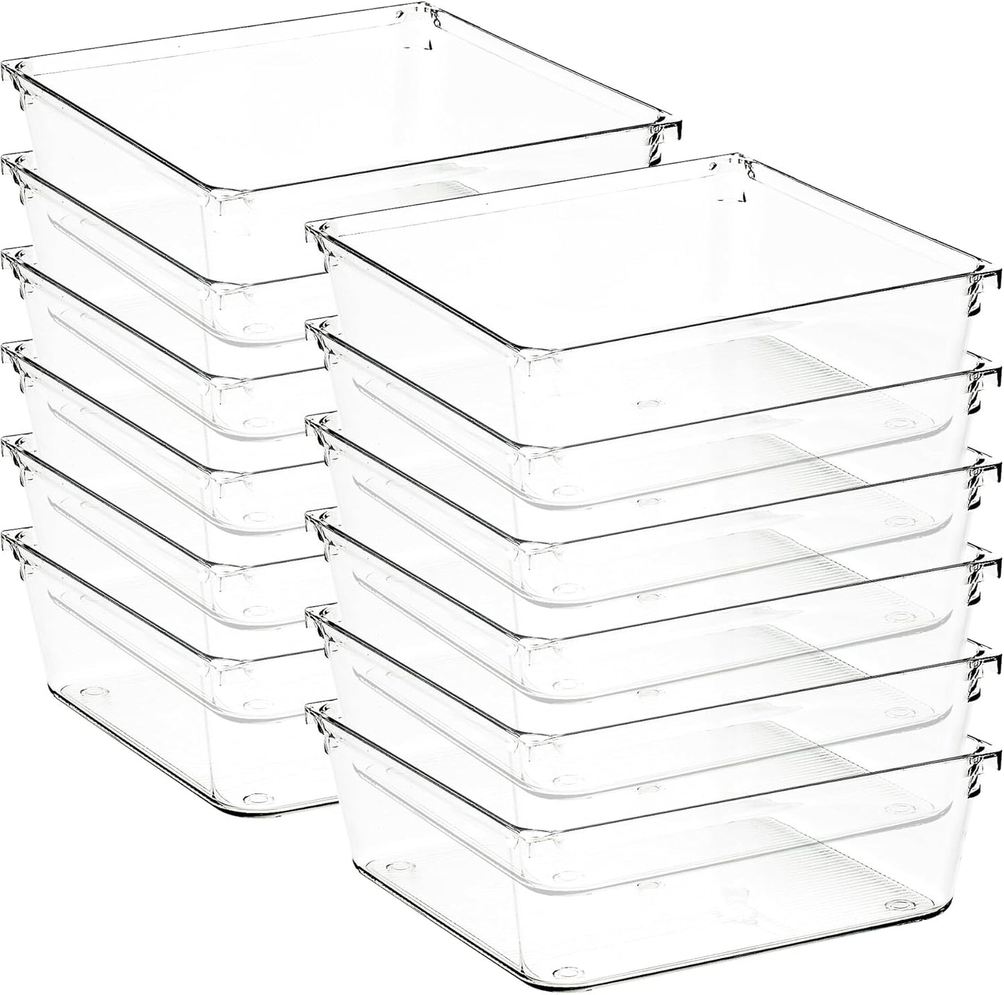 12 Pack Drawer Organizer - 6" X 6" Clear Acrylic Storage Bins with Non-Slip Pads, Versatile Desk Tray for Makeup, Jewelry, Kitchen, Bathroom, and Office Organization