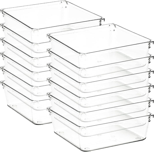 12 Pack Drawer Organizer - 6" X 6" Clear Acrylic Storage Bins with Non-Slip Pads, Versatile Desk Tray for Makeup, Jewelry, Kitchen, Bathroom, and Office Organization