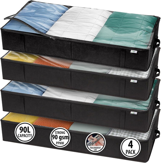 Closet Organizers and Storage - Maximize Space with Under Bed Storage Containers & Clothes Storage - Ideal Closet Organizer, Toy Storage Organizer & Underbed Storage (Black, 4 Pack)