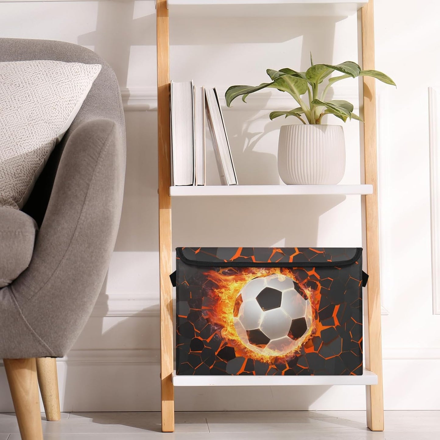 Closet Storage Bins Storage Baskets for Organizing with Flip-Top Lid & Handles, 27 Quart Large Linen Closet Organizers and Storage Cubes, Decorative Wardrobe Boxes for Organization (Cool Soccer)