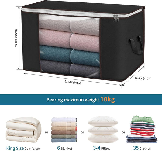 Large Storage Bags, 8 Pack Clothes Storage Bins Foldable Closet Organizers Storage Containers with Durable Handles Thick Fabric for Blanket Comforter Clothing Bedding 90 L (Black)