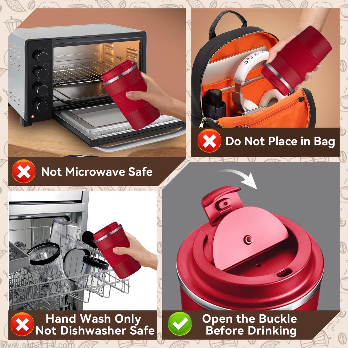 17OZ Travel Coffee Mug Insulated Coffee Cup with Spill Leak Proof Lid, Portable Stainless Steel Tumbler Reusable Hot and Cold Water Mug for Car, Daily, Camping- Red