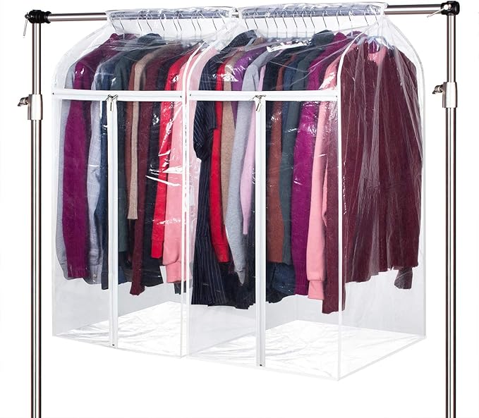 Zilink Clear Garment Bags for Storage 40 inch (2 Pack) Hanging Garment Rack Cover Suit Bags Organizer Hanging Clothes Cover for Suit Coats Jackets Dress Storage