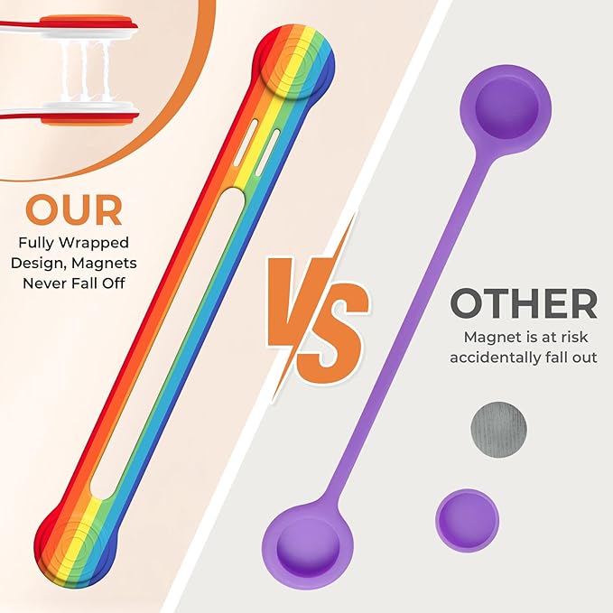 Kanemc Cable Ties Magnetic Cord Organizer Wraps, 8 Pcs Colored Cord Keepers Rainbow Colors Silicone Cable Straps Travel Car Home Office Kitchen Electrical Cable Storage Refrigerator Magnets