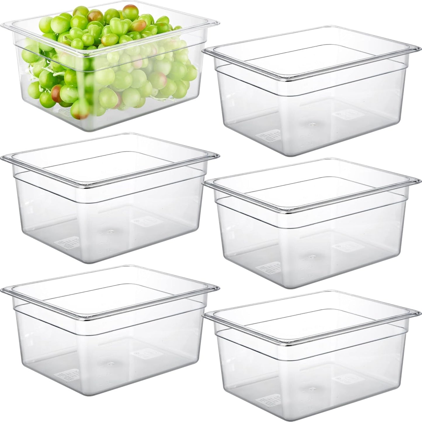 CURTA 6 Pack NSF Food Pans, Half Size 6 Inch Deep, Commercial Polycarbonate Plastic Clear Freezer-Safe