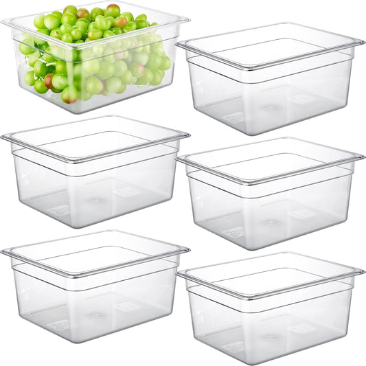 CURTA 6 Pack NSF Food Pans, Half Size 6 Inch Deep, Commercial Polycarbonate Plastic Clear Freezer-Safe