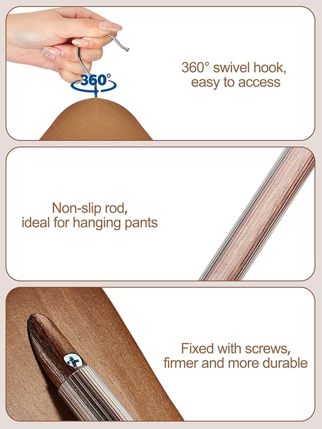 HOUSE DAY 19'' Extra Wide Shoulder Wooden Hangers 6 Pack, Premium Large Wood Suit Hangers with Non Slip Pant Holder, Wide Shoulder Hangers for Suits, Coats, Jackets, Heavy Wide Clothes Hanger, Walnut