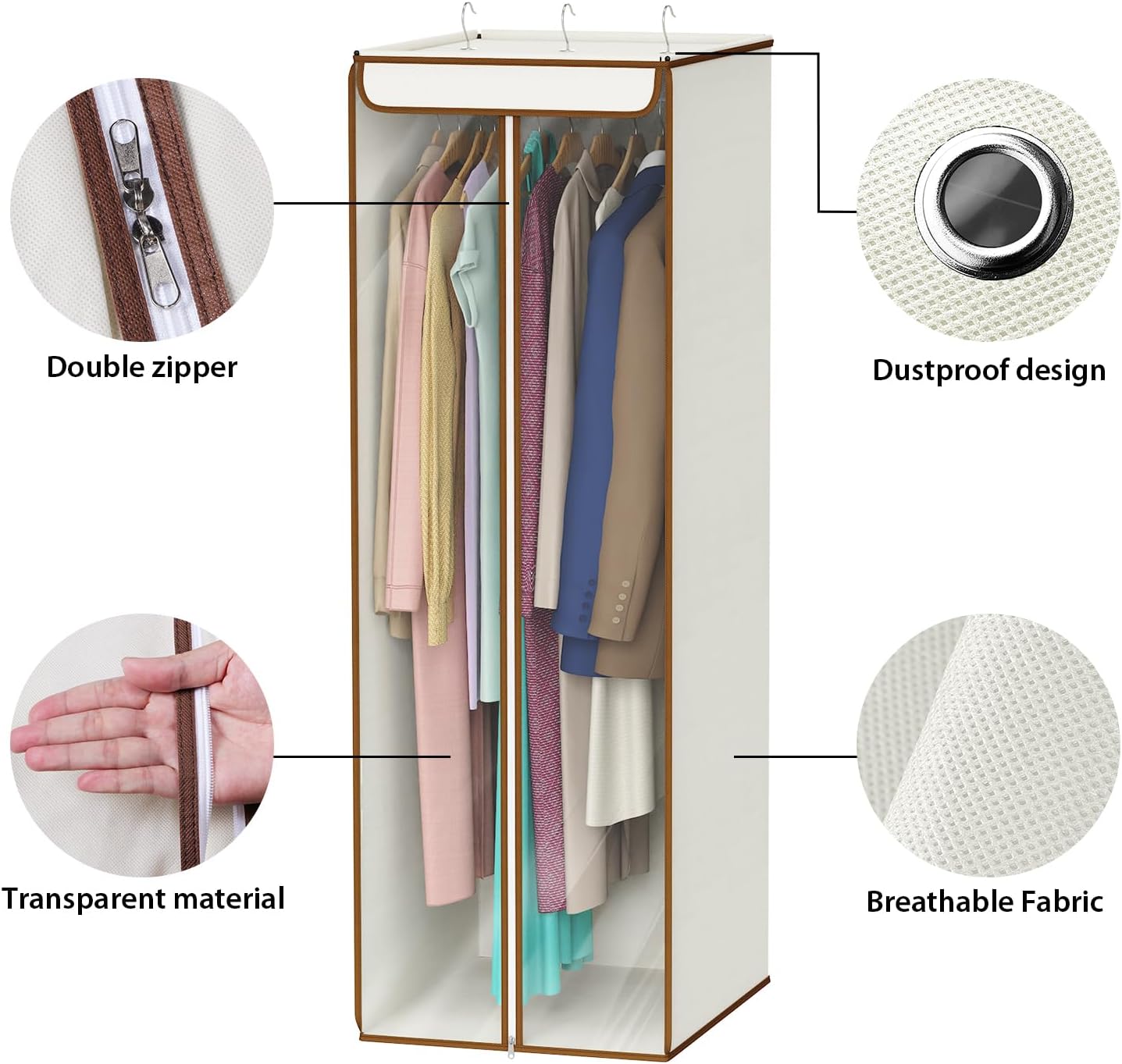 Univivi Garment Bags for Hanging Clothes, Large Clothes Storage Bags Closet Organizer with Clear Window, Premium Hanging Garment Storage Bag for Suits, Coats, Dresses, 54", 2 Pack (Beige)