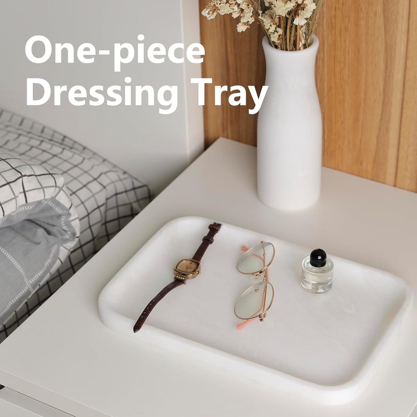 Vanity Tray, 11.8inch Marble Bathroom Tray for Countertop, White Marble Bathroom Dresser, Stone Serving Tray for Kitchen Counter, Storage Organizer for Decor, Perfume, Jewelry