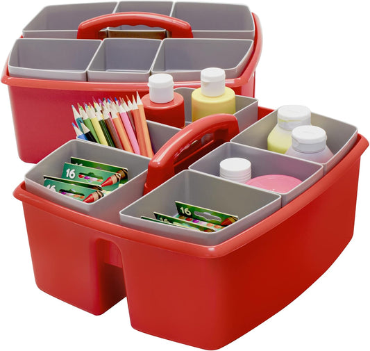 Storex Large Classroom Caddy with Cups, 13 x 11 x 6.575 Inches, Red, Case of 2 (00981A02C)