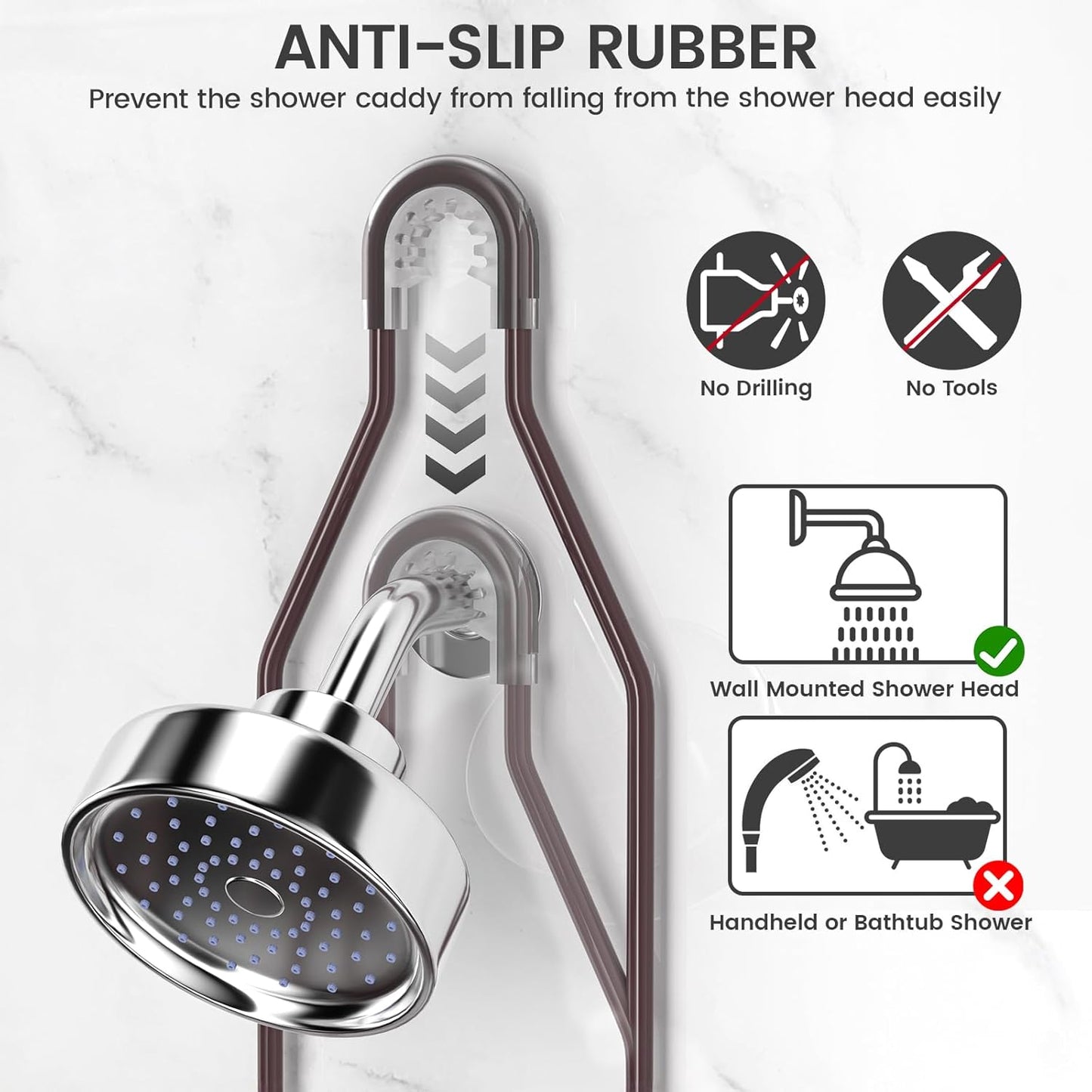 REINHARDT Shower Caddy Hanging Adjustable, Extended Length Rustproof Showers Caddy Over Showerhead with Hooks Soap Holder, Large Capacity Shower Organizer Anti-Swing Bathroom Organizer, Bronze