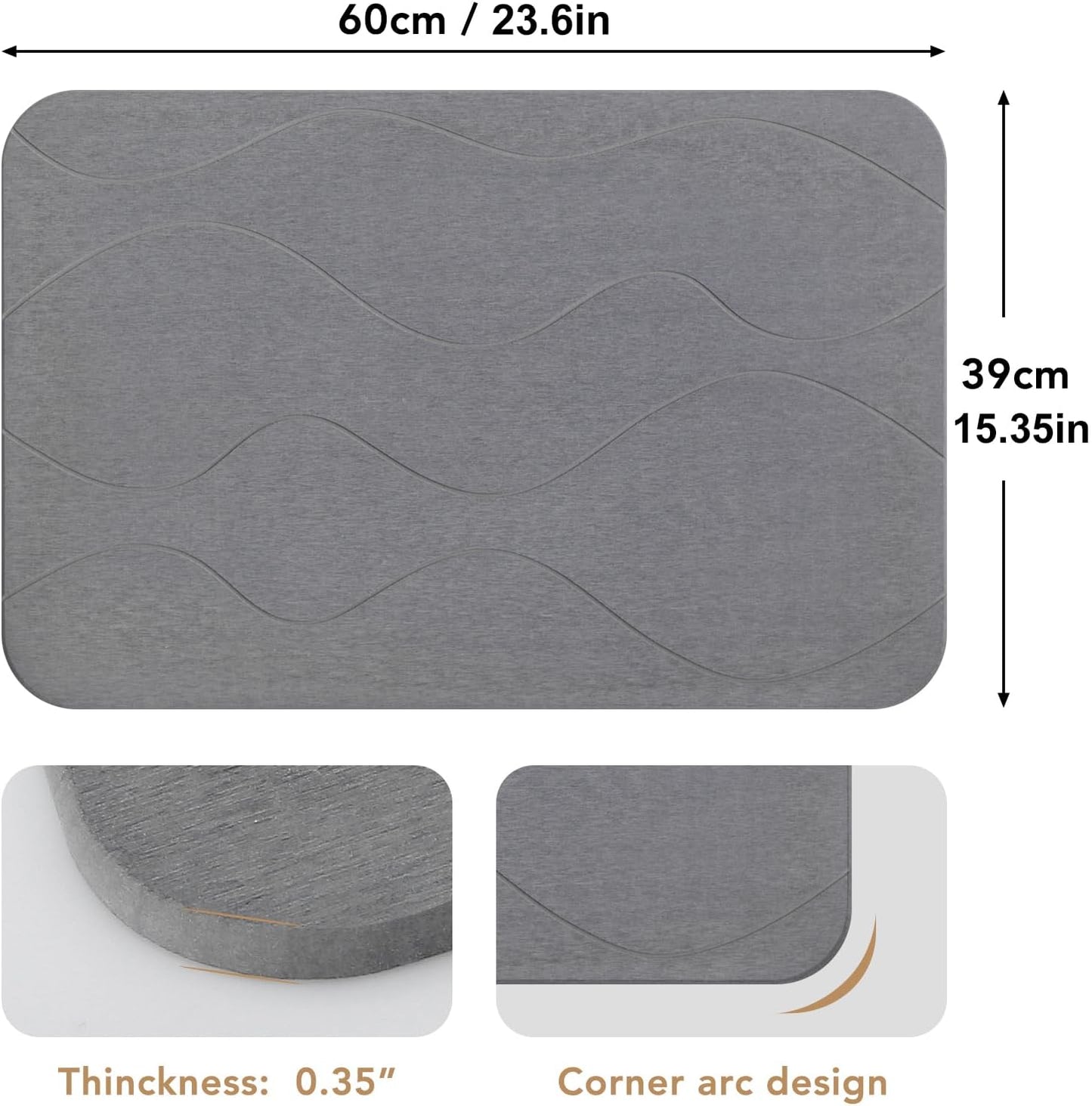 Stone Bath Mat, Diatomaceous Earth Shower Mat, Non-Slip Super Absorbent Quick Drying Bathroom Floor Mat, 2Pack,Grey, Pattern 1