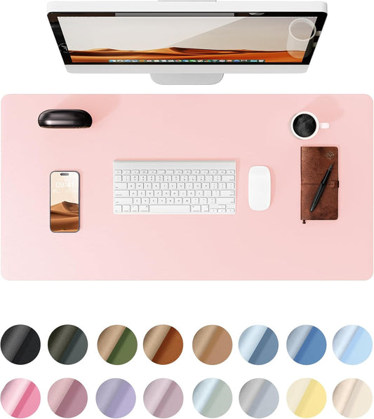 YSAGi Leather Desk Protector, Office Mat, Large Mouse Mat, Non-Slip PU Leather Blotter, Laptop Pad, Waterproof Writing Pad for Office and Home (Light Pink, 23.6" x 13.8")